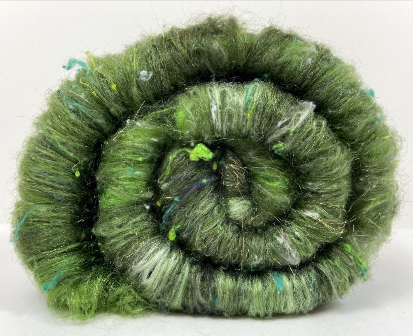 SALE Hunter Green Batt 1013-08 - 2.8 oz Merino wool, silk, noils, spinning fiber, handspinning, nuno, felting wool, weaving