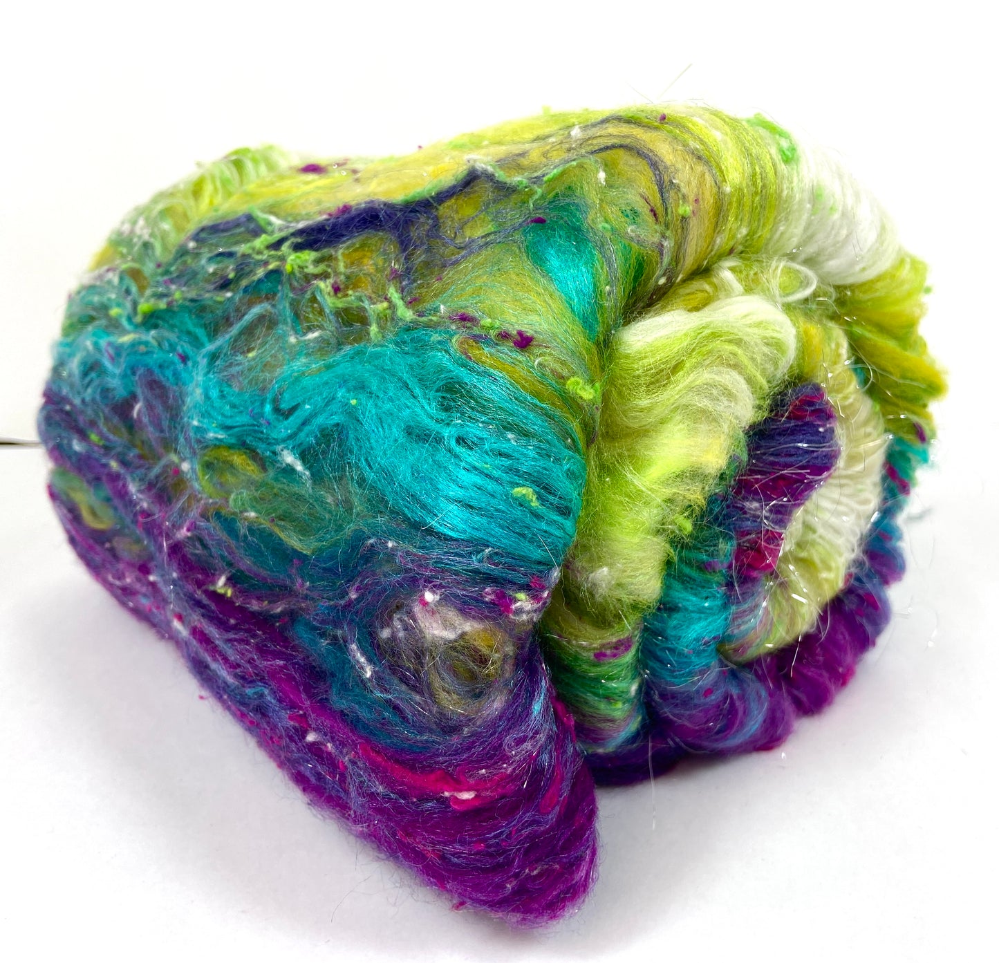 Abandon Batt 0920-11 - 3.1 oz 18.5 micron Merino wool, silk, noils, spinning fiber, handspinning, nuno, felting wool, weaving