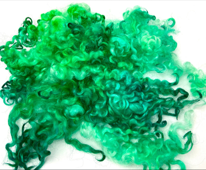 Wensleydale Locks, .8 oz, Electric Lime, 4-6 inches long, super clean, spinning, felting, fiber art, doll hair, nuno, lockspun yarn 1010-08