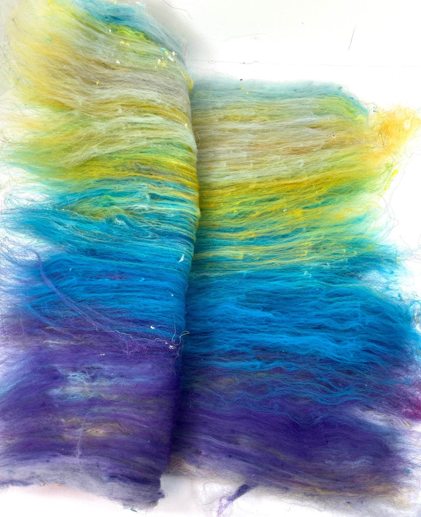 Sapphire Cove Batt 0307-02 - 2.8 oz Targhee wool, silk, noils, spinning fiber, handspinning, nuno, felting wool, weaving