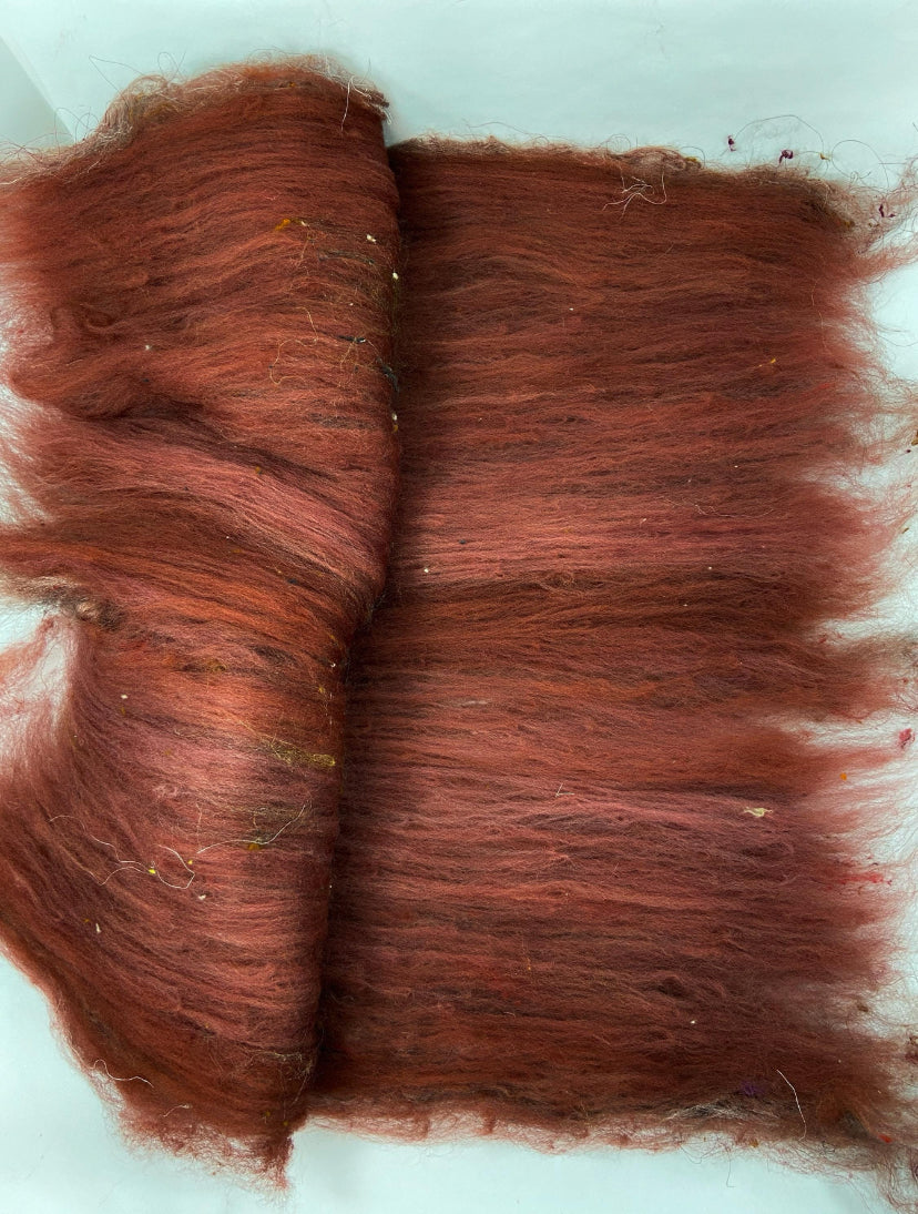 SALE Mahogany Batt 0710-01 - 2.6 oz Falkland Merino wool, silk, noils, spinning fiber, handspinning, nuno, felting wool, weaving
