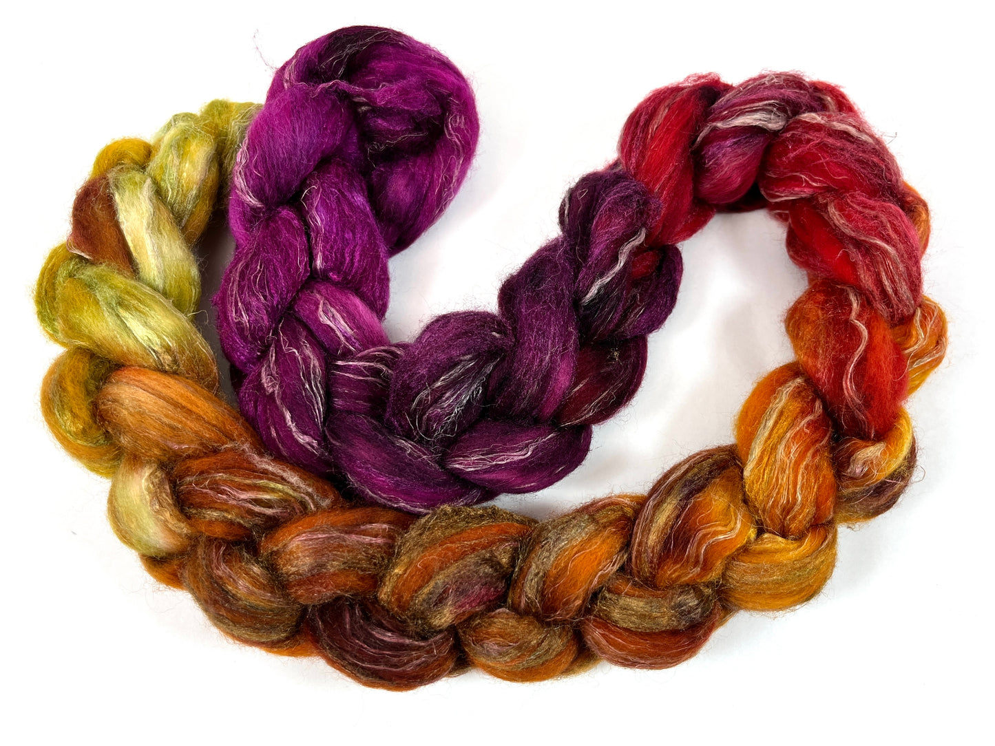 Curried Beets Long Gradient - 4 oz Merino, silk, flax combed top, roving, spinning fiber, handspinning, felting, needle felting, weaving supplies