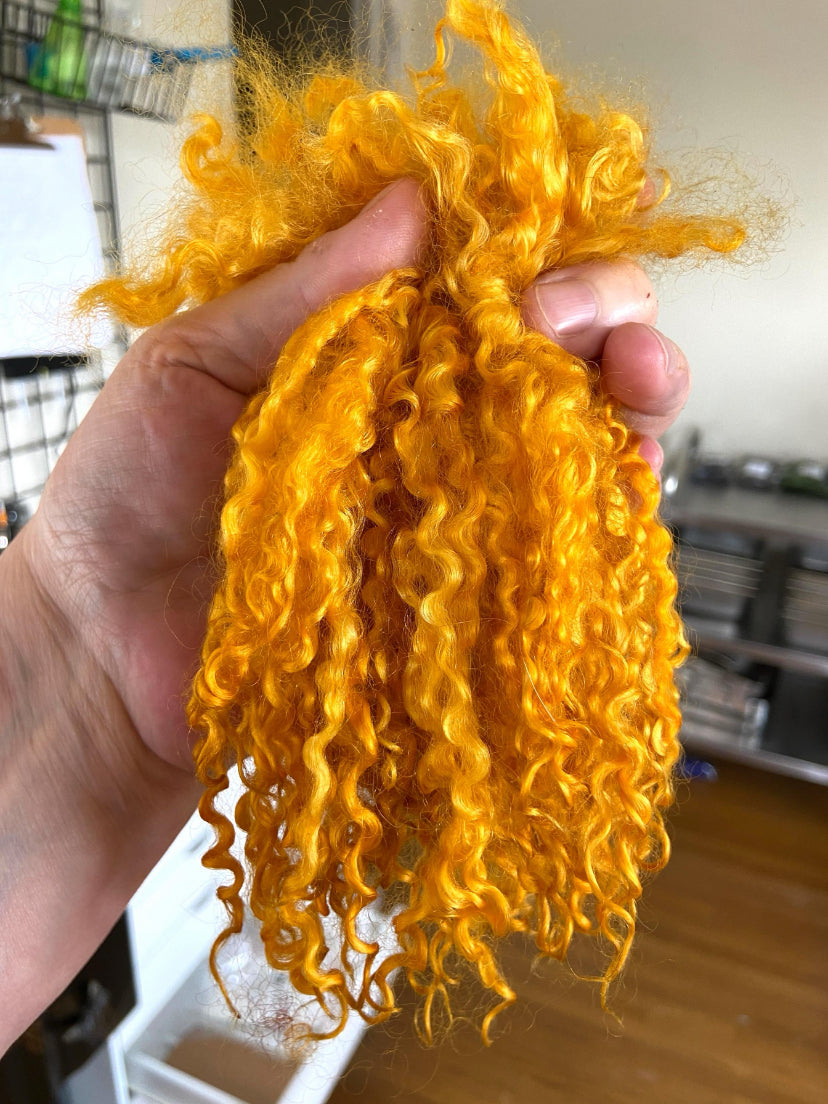 Wensleydale locks, Saffron, 7 inches long, super clean, separated, spinning, felting, fiber art, doll hair, nuno, lockspun yarn 0712-03