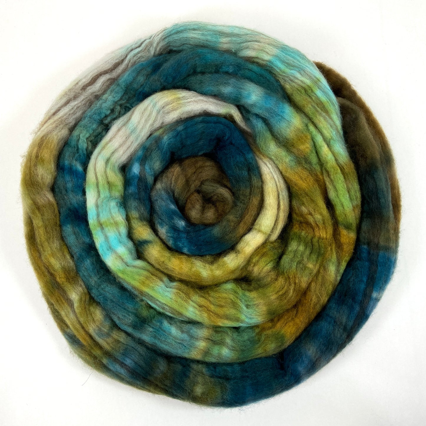 Tide Pool MG - 4 oz BFL Swirl wool combed top, roving, spinning fiber, handspinning, felting, needle felting, weaving supplies