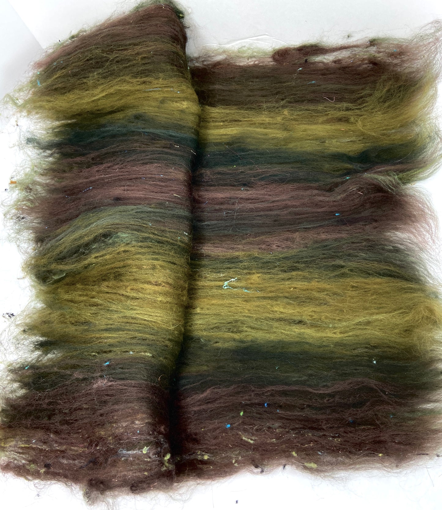 Peat Bog Batt 1012-07 - 2.9 oz Falkland Merino wool, silk, noils, spinning fiber, drumcarded, handspinning, nuno, felting wool, weaving