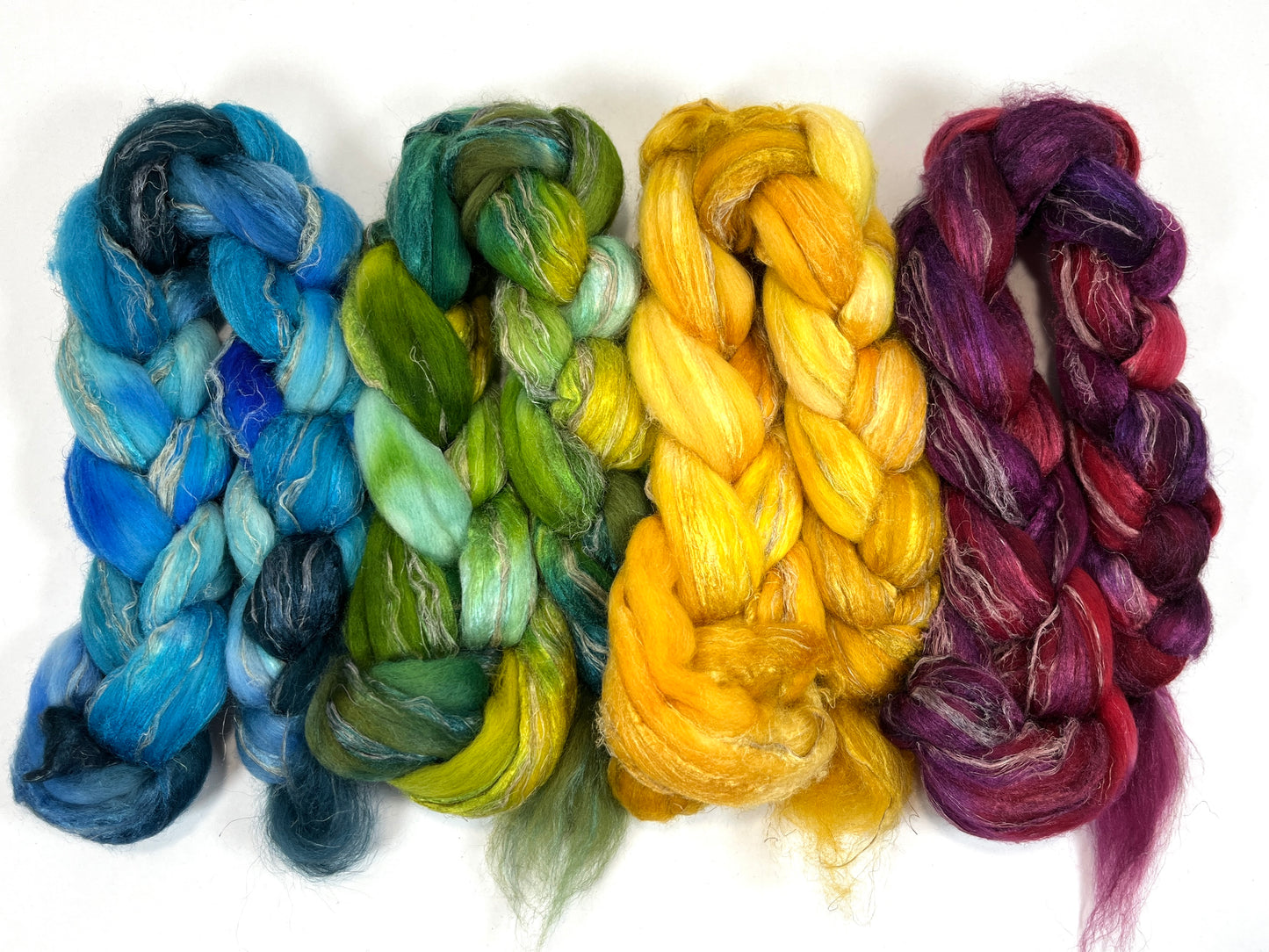 Combo Pack - 8 oz, Merino, silk, flax combed top, mirrored gradient, roving, spinning fiber, handspinning, felting, wool, 0727-01