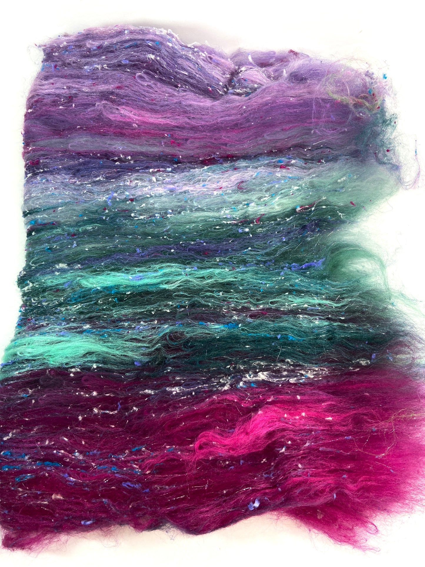 Masquerade Batt 0803-08 - 2.7 oz Falkland Merino wool, silk, noils, spinning fiber, handspinning, nuno, felting wool, weaving