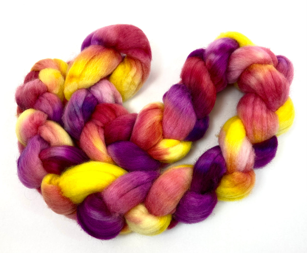 Tooty Frooty - 4 oz hand painted wool combed top, roving, spinning fiber, handspinning, felting