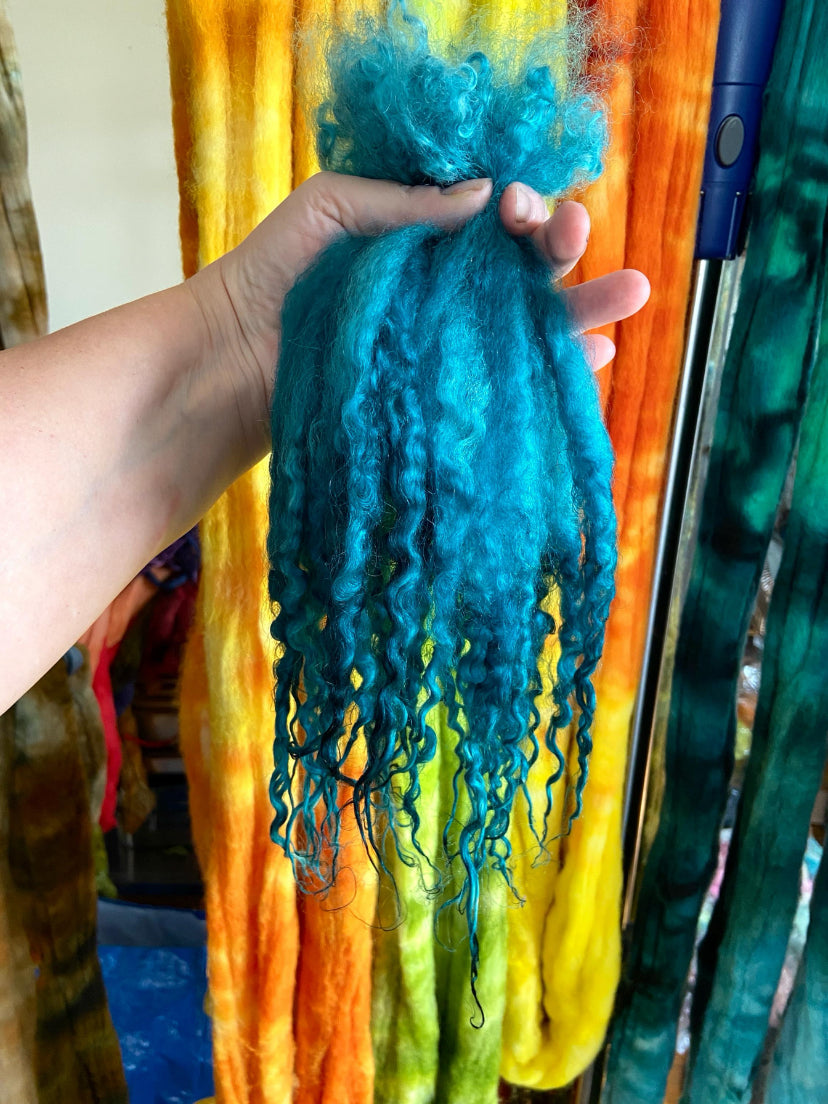 Teeswater LONG locks, Teal, 11-12 inches, 1001-01, separated, super clean, spinning, felting, fiber art, doll hair, wool locks, reroot