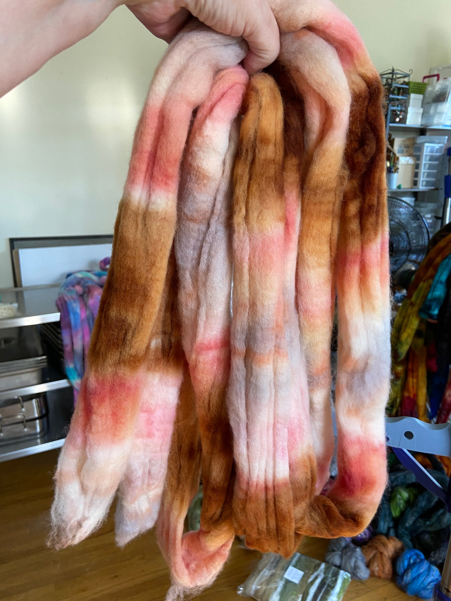 Sea Scallop - 4 oz hand painted wool combed top, roving, spinning fiber, handspinning, felting