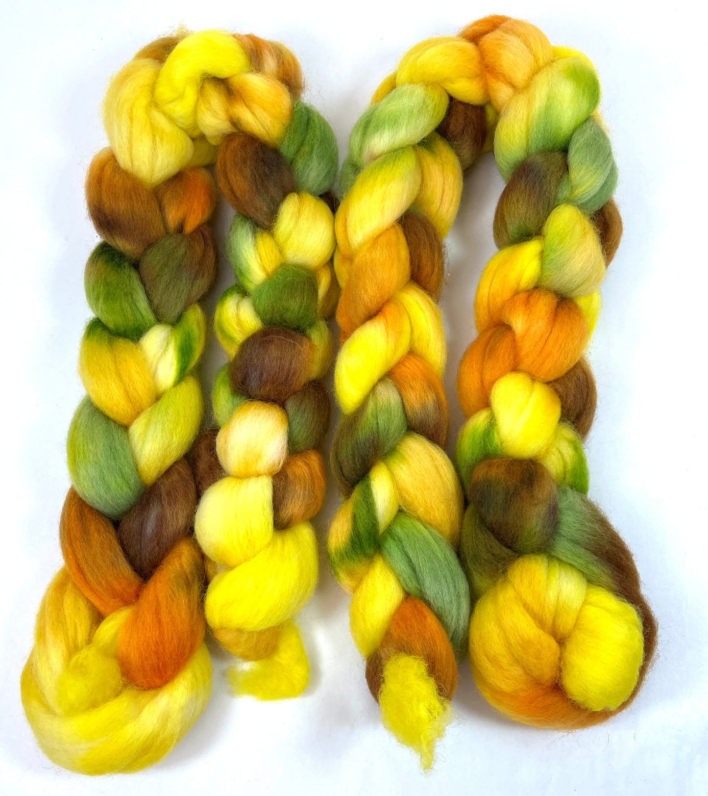 Reserve Listing for K. Sunflower Test Braid - 4 oz Corriedale wool combed top, roving, spinning fiber, handspinning, felting