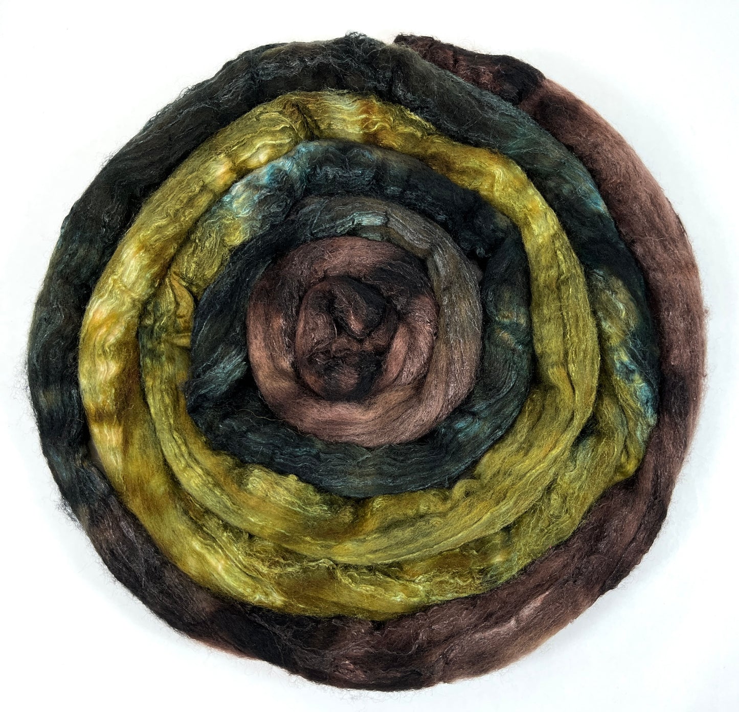 Peat Bog MG - 4 oz BFL/silk combed top, roving, spinning fiber, handspinning, felting, needle felting, weaving supplies
