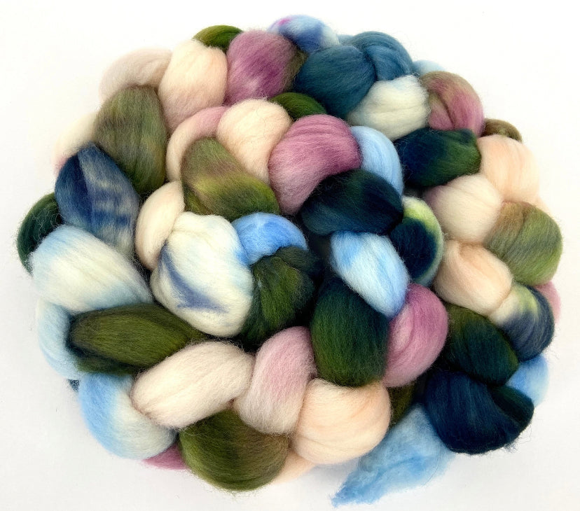 Humble Pie SC - 4 oz hand painted wool combed top, roving, spinning fiber, handspinning, felting