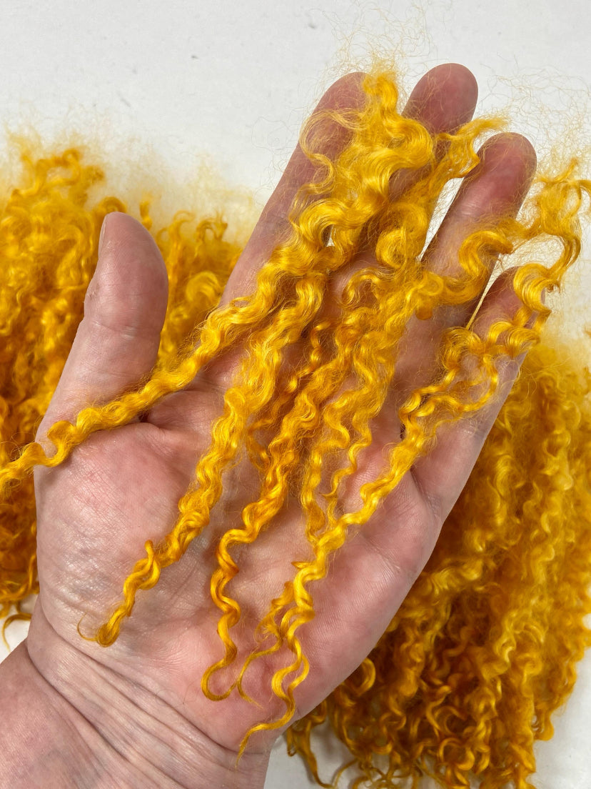 Wensleydale locks, Saffron, 7 inches long, super clean, separated, spinning, felting, fiber art, doll hair, nuno, lockspun yarn 0712-03