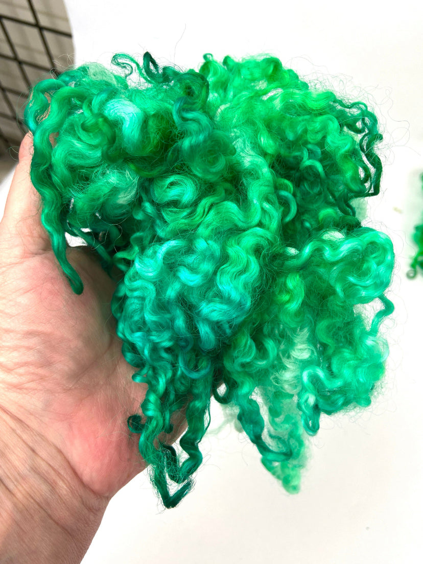 Wensleydale Locks, .8 oz, Electric Lime, 4-6 inches long, super clean, spinning, felting, fiber art, doll hair, nuno, lockspun yarn 1010-08
