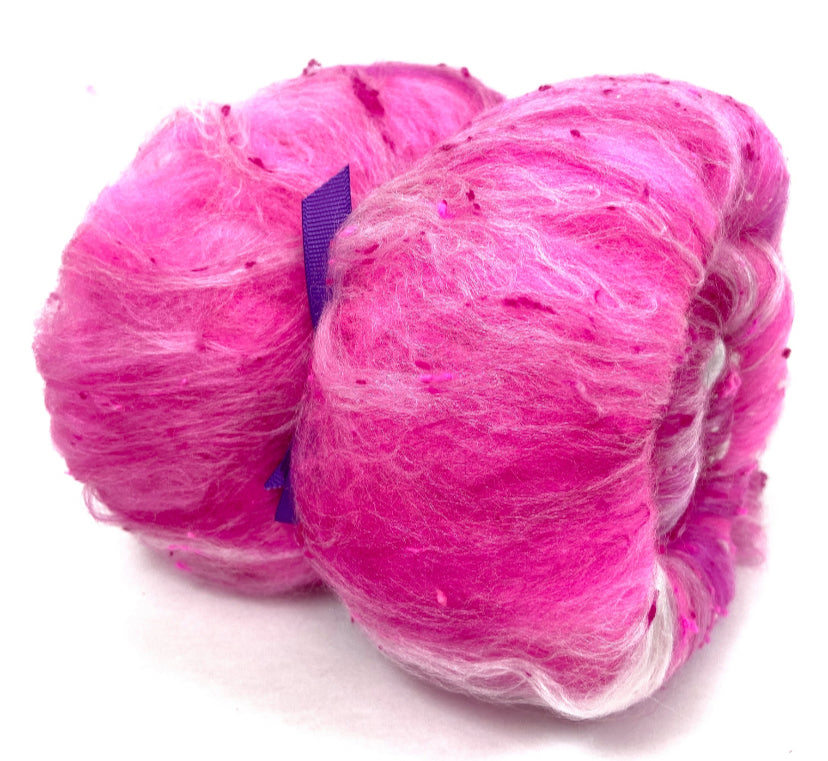 SALE Neon Pink Batt 0629-10 - 2.9 oz Falkland Merino wool, silk, noils, spinning fiber, handspinning, nuno, felting wool, weaving