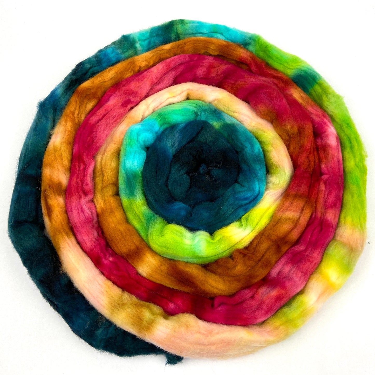 Frolic MG - 4 oz hand painted wool combed top, roving, spinning fiber, handspinning, felting