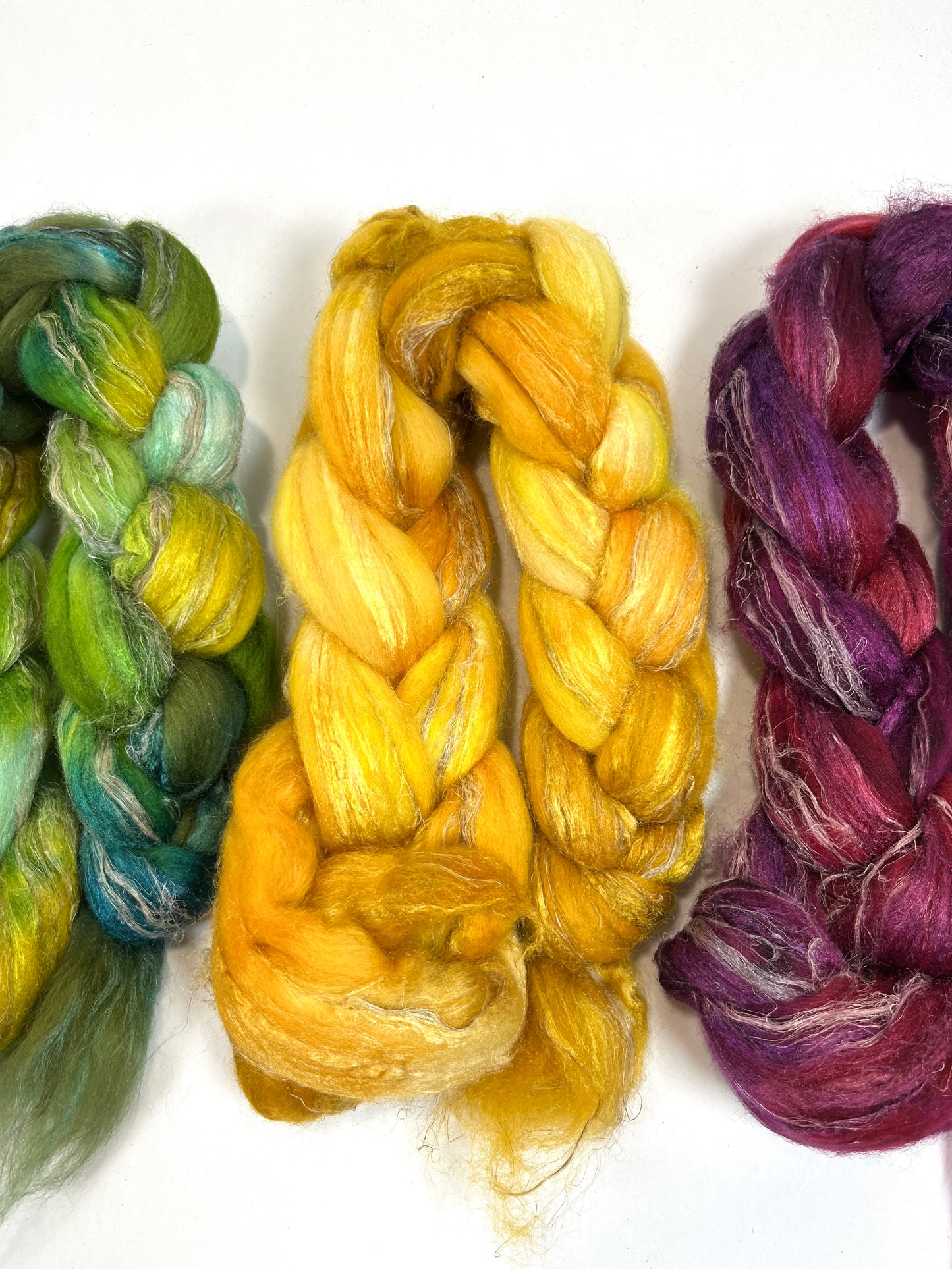 Combo Pack - 8 oz, Merino, silk, flax combed top, mirrored gradient, roving, spinning fiber, handspinning, felting, wool, 0727-01