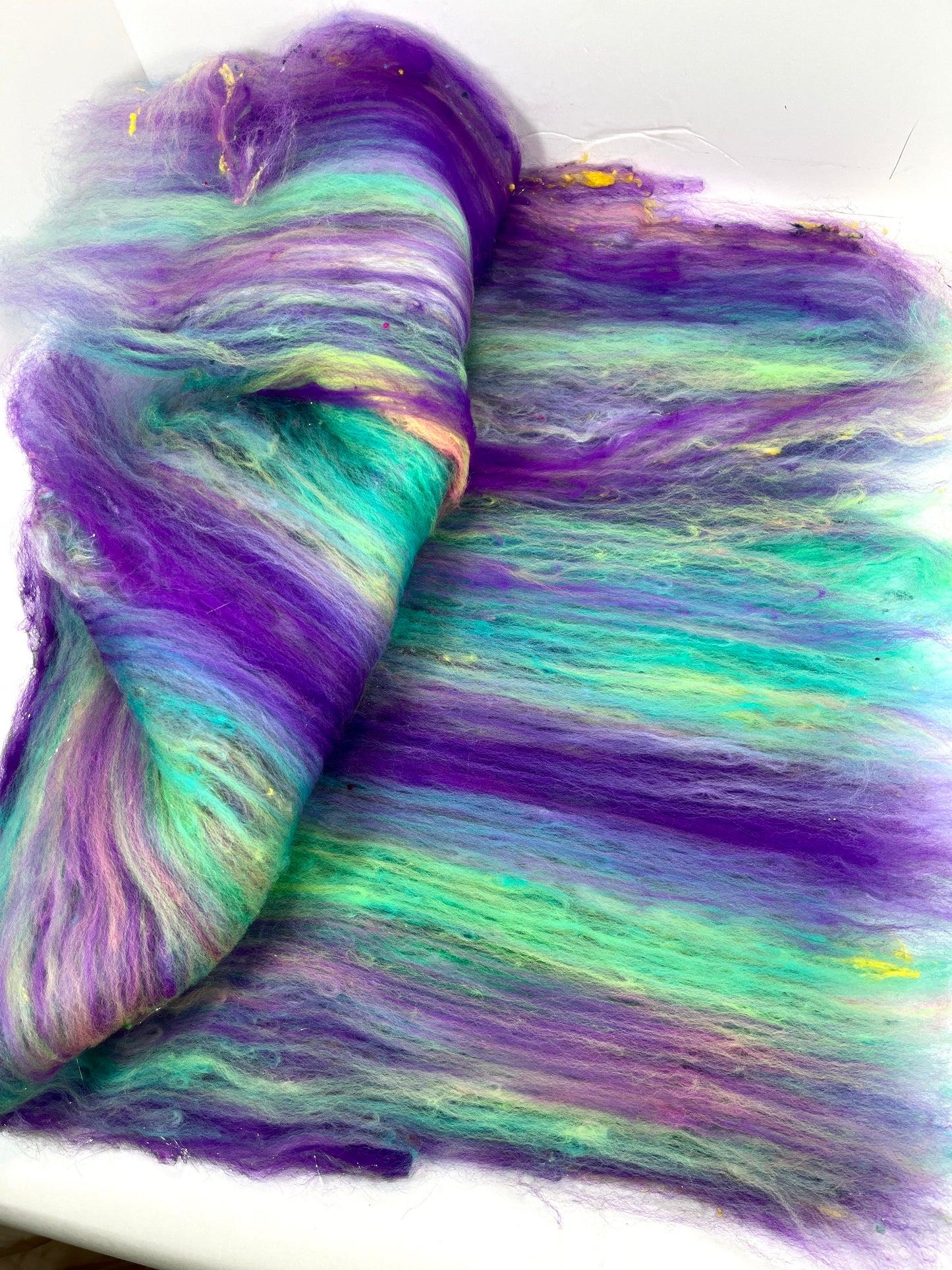 Disco Fever Batt 0819-03 - 2.6 oz Cormo wool, silk, noils, spinning fiber, handspinning, nuno, felting wool, weaving, spindle