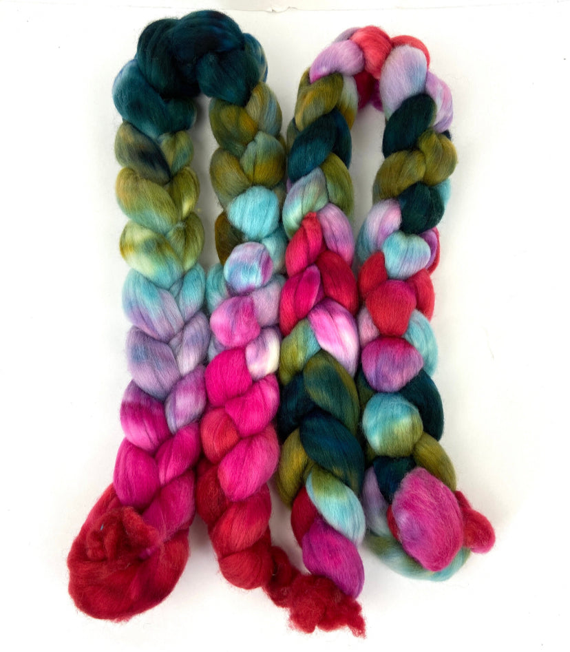 Lorelei SC - 4 oz hand painted wool combed top, roving, spinning fiber, handspinning, felting