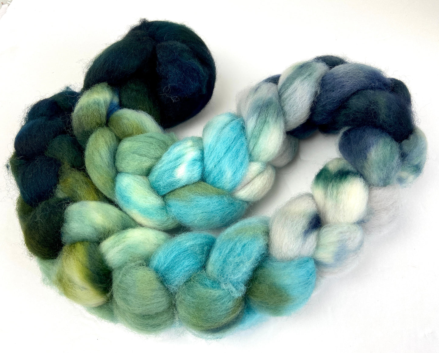 Cool River MG - 4 oz hand painted wool combed top, roving, spinning fiber, handspinning, felting