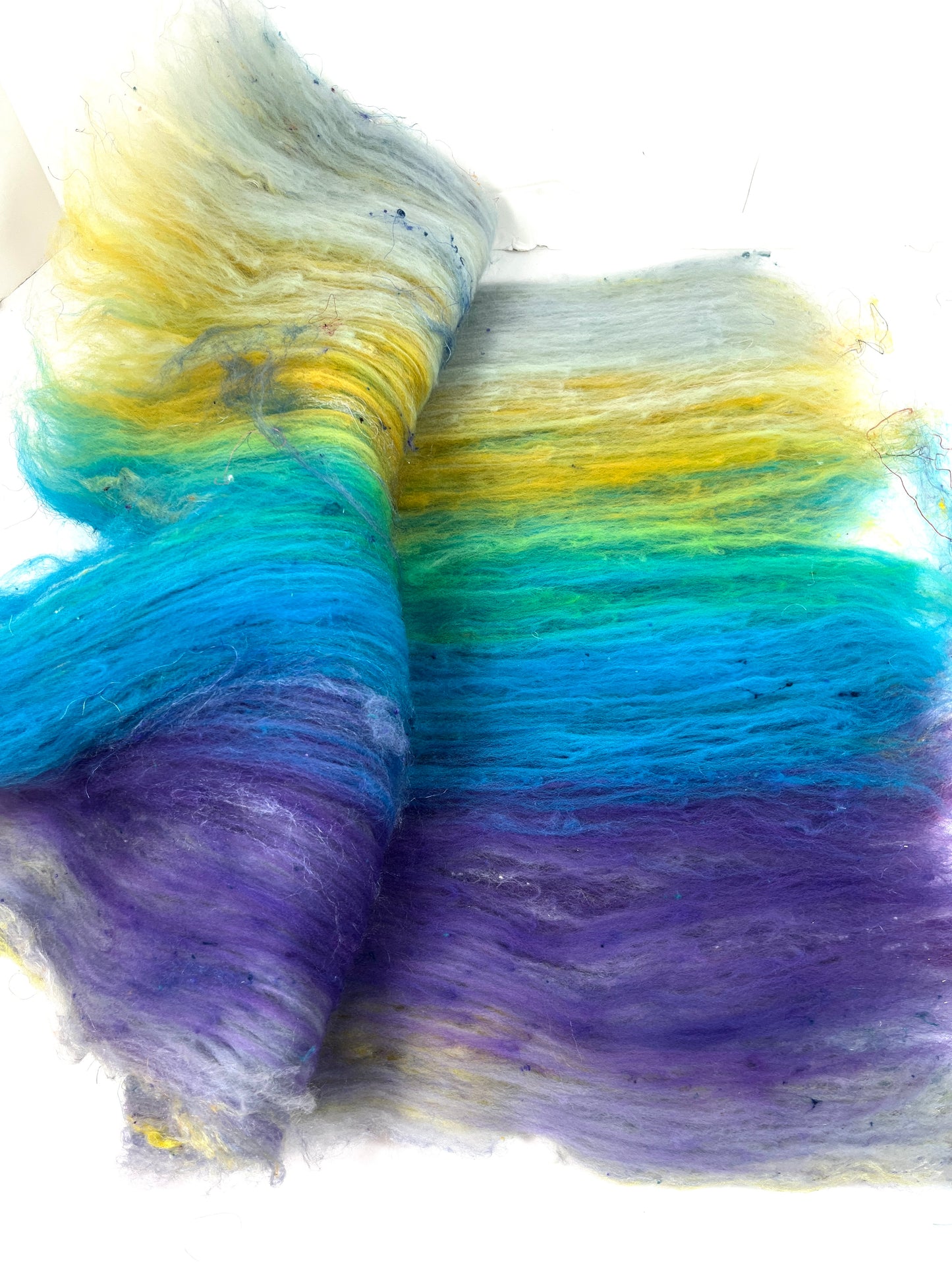 Sapphire Cove Batt 0307-01- 2.8 oz Targhee wool, silk, noils, spinning fiber, handspinning, nuno, felting wool, weaving