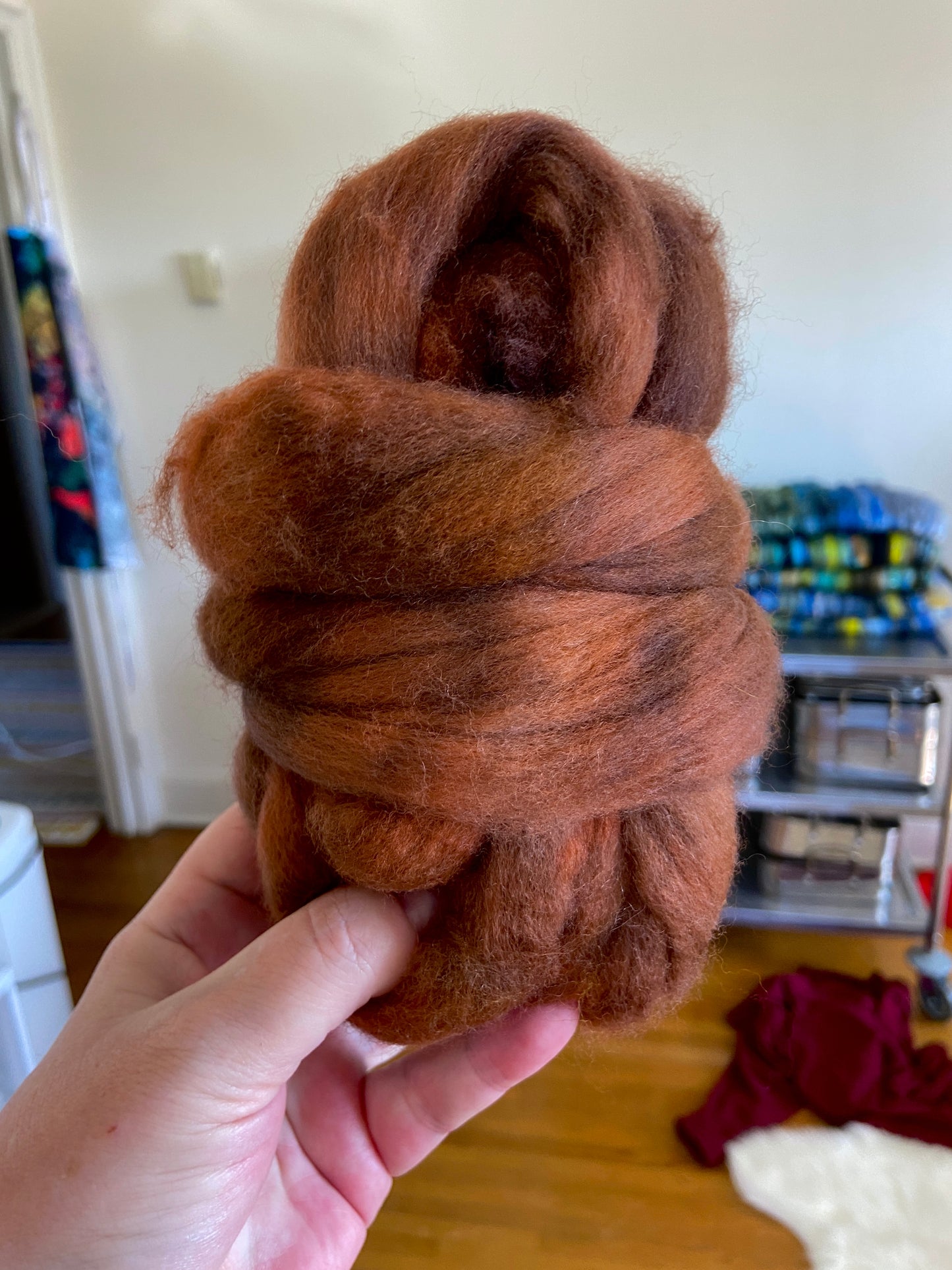 Cinnamon - 2 oz hand dyed semisolid wool combed top