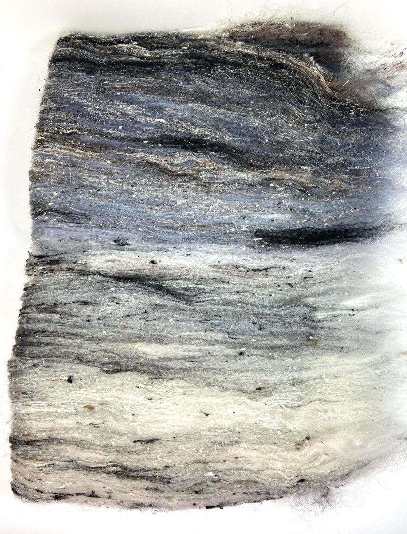 Birch Tree Batt 0814-06 - 3.3 oz Polwarth wool, silk, noils, spinning fiber, handspinning, nuno, felting wool, weaving