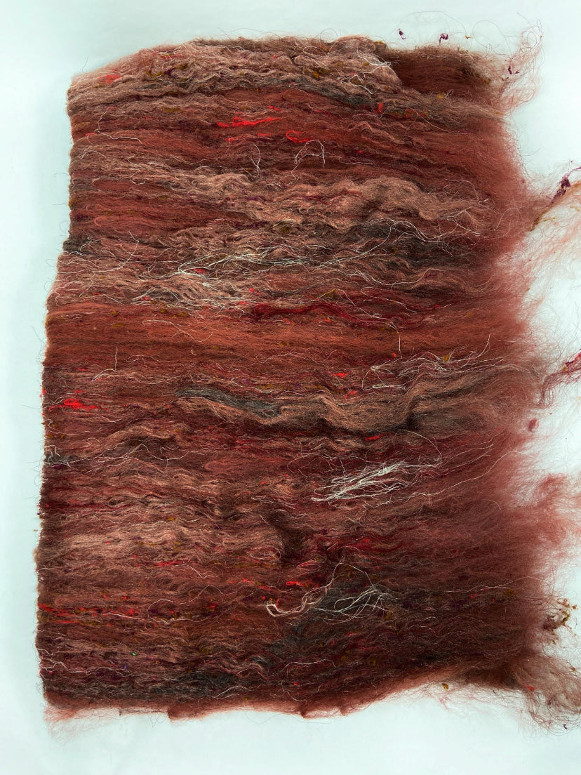 SALE Mahogany Batt 0710-01 - 2.6 oz Falkland Merino wool, silk, noils, spinning fiber, handspinning, nuno, felting wool, weaving