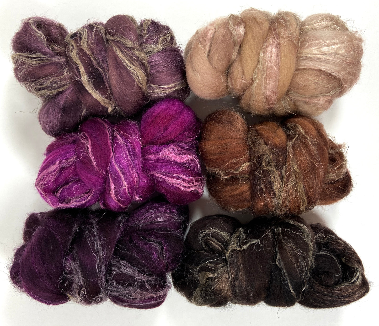 Combo Pack - 6 oz, Merino,silk, flax wool combed top, roving, spinning fiber, handspinning, felting, wool, 1201-02