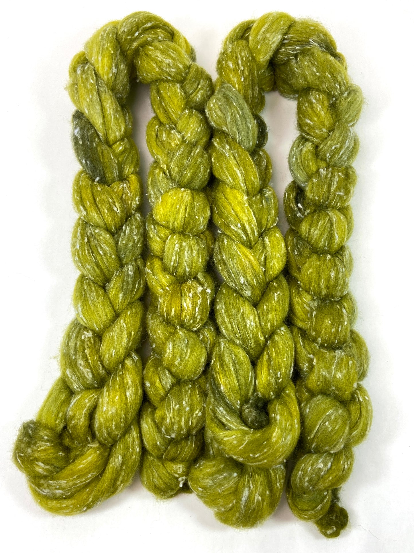 Ripe Olive - 4 oz 80/20 South American wool/rayon nepps combed top, roving, spinning fiber, handspinning, felting, needle felting, weaving supplies