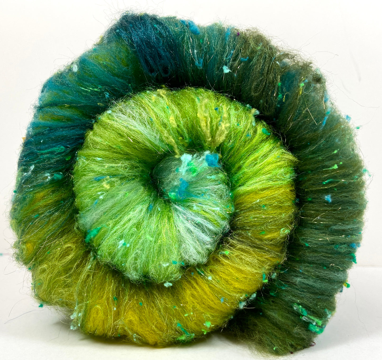 Emerald Isle Batt 1018-01- 2.6 oz Targhee wool, silk, noils, spinning fiber, drumcarded, handspinning, nuno, felting wool, weaving