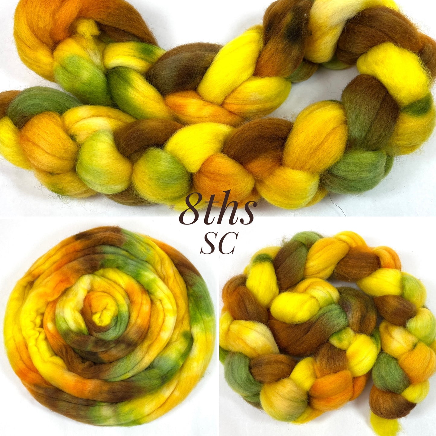 Reserve Listing for K. Sunflower Test Braid - 4 oz Corriedale wool combed top, roving, spinning fiber, handspinning, felting