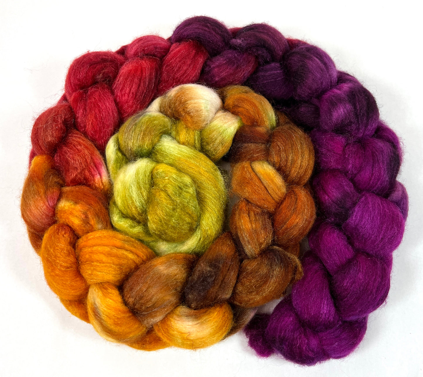 Curried Beets Long Gradient - 4 oz 85/15 Polwarth and silk combed top, roving, spinning fiber, handspinning, felting, needle felting, weaving supplies