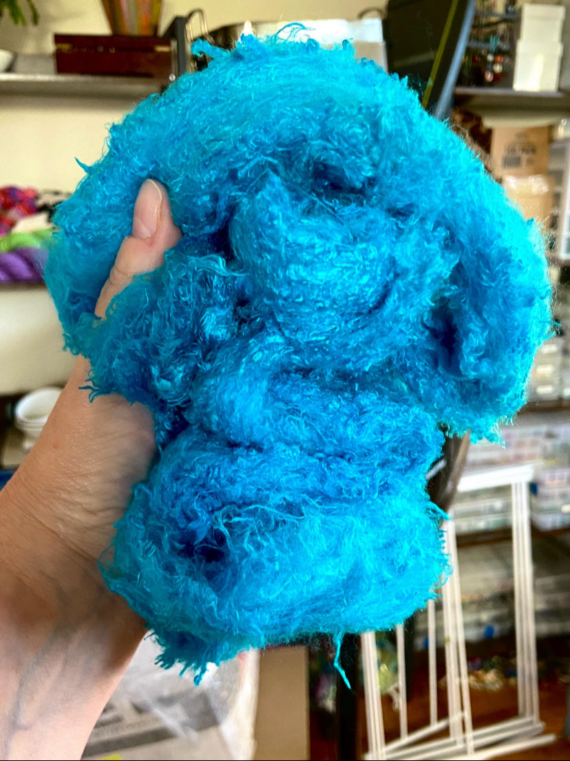 Silk Laps, Turquoise , 1014-07, mulberry silk, nuno, wet felting, spinning fiber, art yarn, handspinning, felting fiber, corespinning
