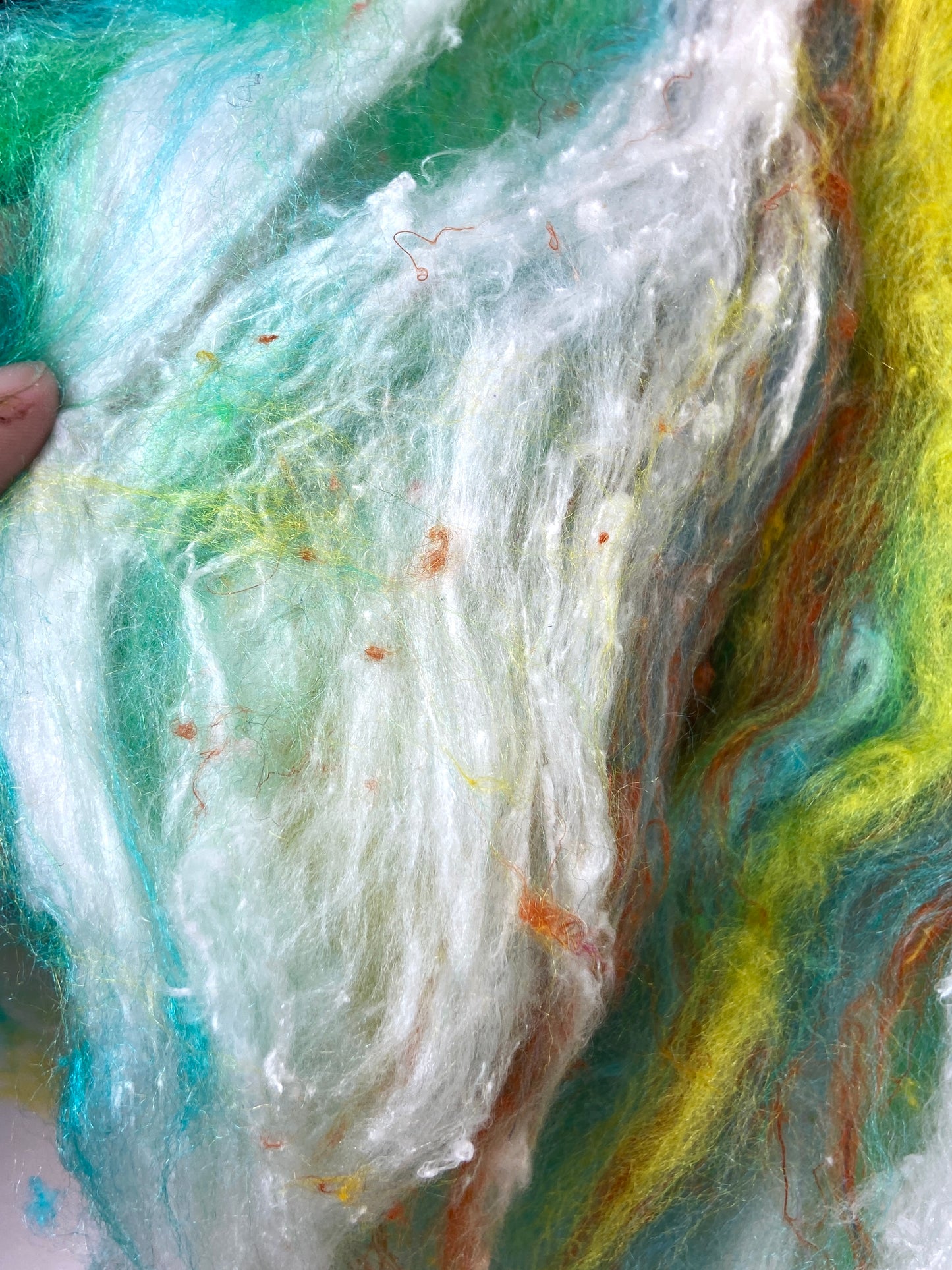 Chunky Art Batt 1210-03- 3.1 oz Targhee and Polwarth wool, silk, noils, spinning fiber, handspinning, nuno, felting wool, weaving