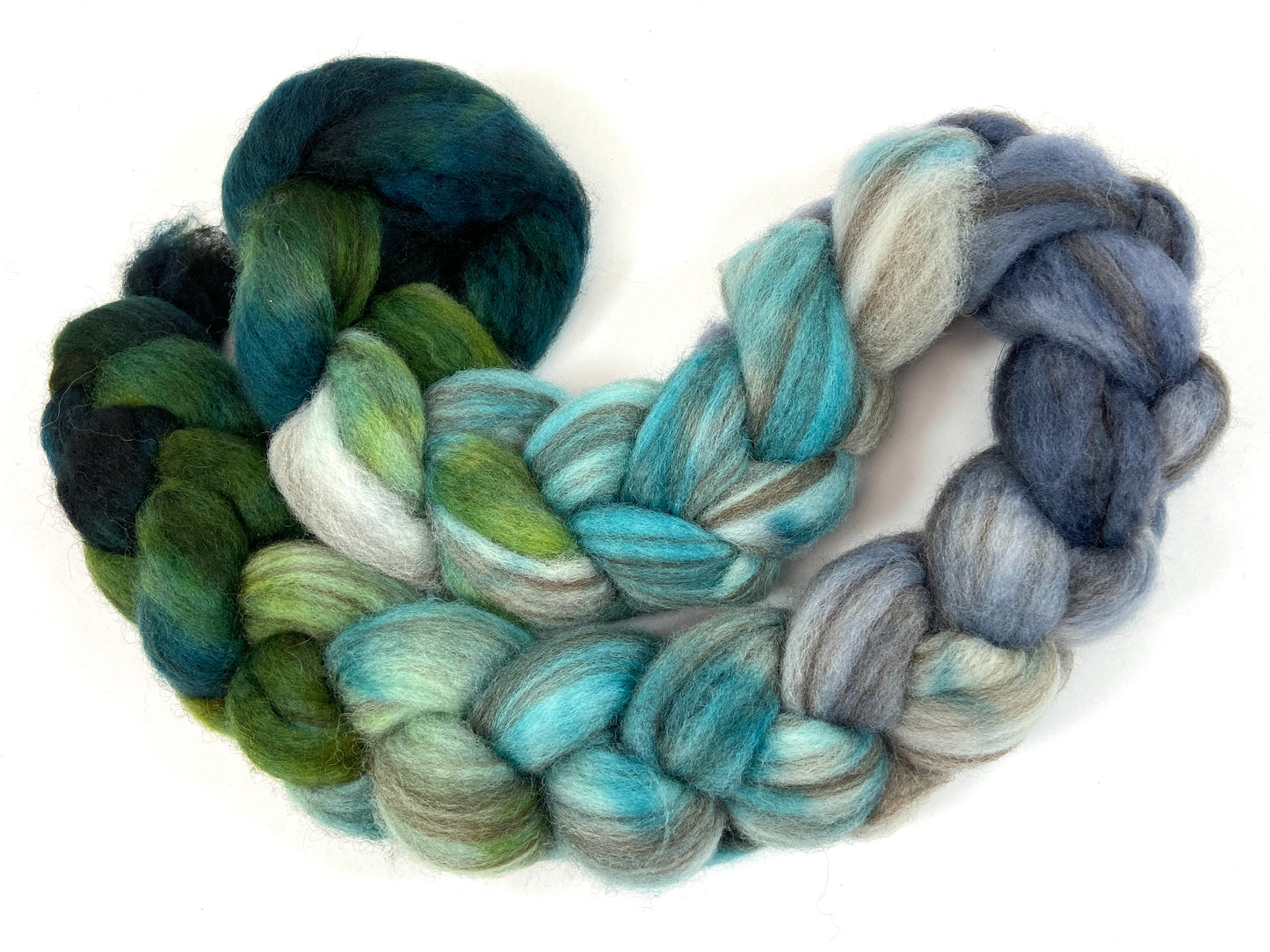 Cool River MG - 4 oz BFL Swirl wool combed top, roving, spinning fiber, handspinning, felting, needle felting, weaving supplies