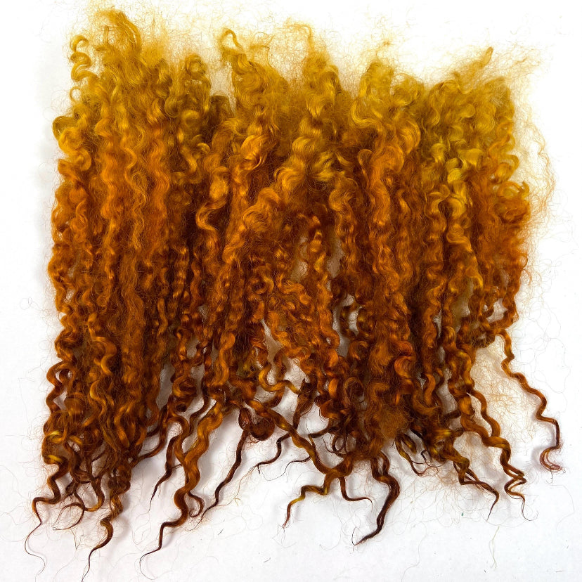 Wensleydale locks, .6 oz, Mustard Olive, 6-8 inches long, super clean, spinning, long locks, felting, doll hair, nuno, lockspun yarn 0908-12