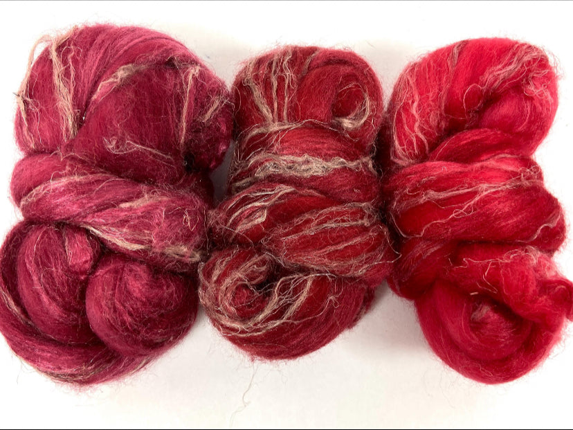 Combo Pack - 3 oz, Merino, silk, flax combed top, mirrored gradient, roving, spinning fiber, handspinning, felting, wool 1022-01