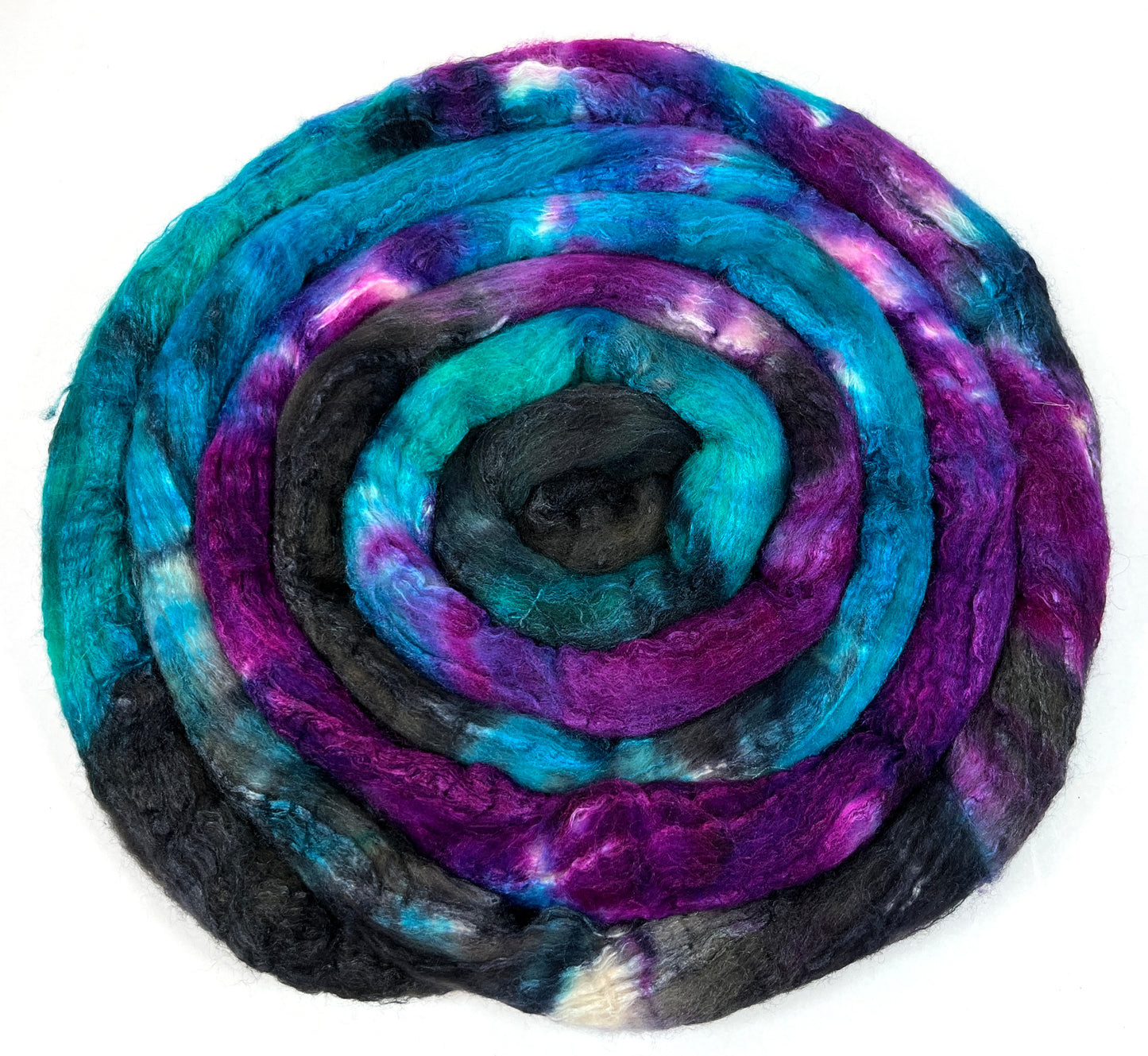 The Darkness MG - 4 oz BFL/silk combed top, roving, spinning fiber, handspinning, felting, needle felting, weaving supplies