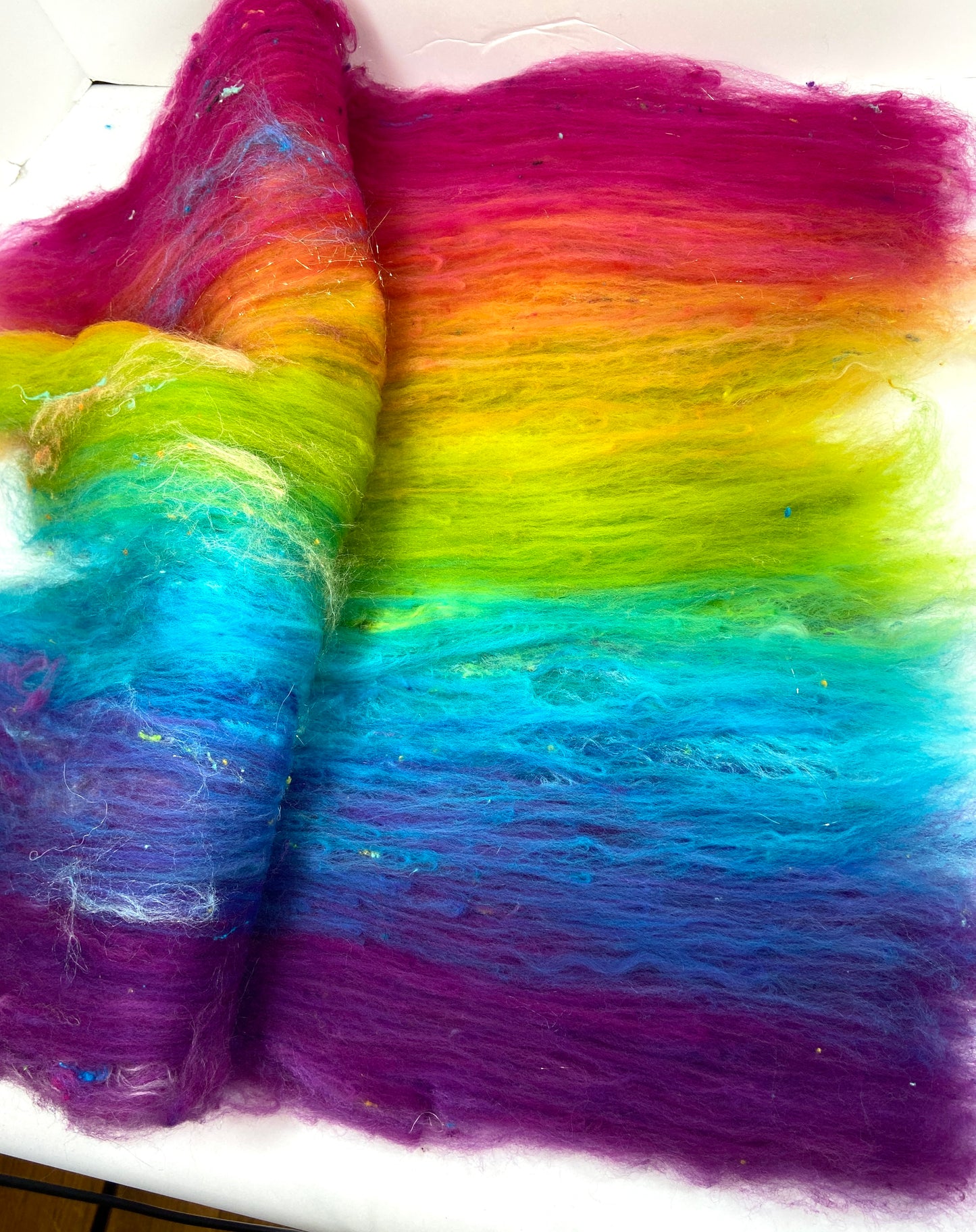 Plumeria Batt 1013-03 - 2.9 oz Targhee wool, silk, noils, spinning fiber, drumcarded, handspinning, nuno, felting wool, weaving