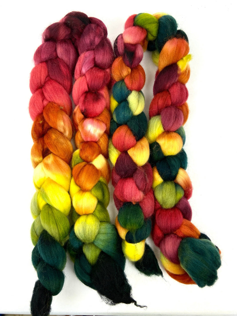 Cornucopia SC - 4 oz hand painted wool combed top, roving, spinning fiber, handspinning, felting