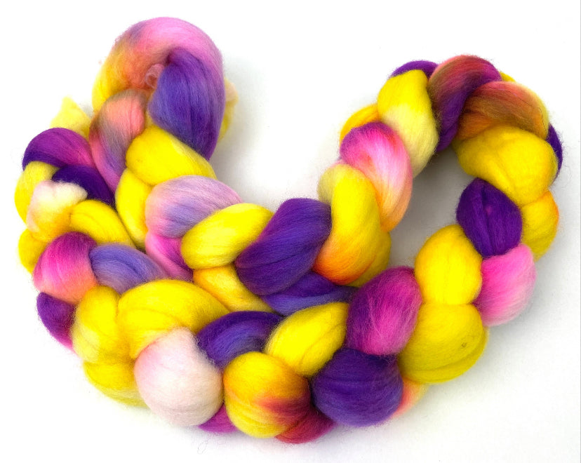 Raspberry Lemon Sorbet - 4 oz hand painted wool combed top, roving, spinning fiber, handspinning, felting