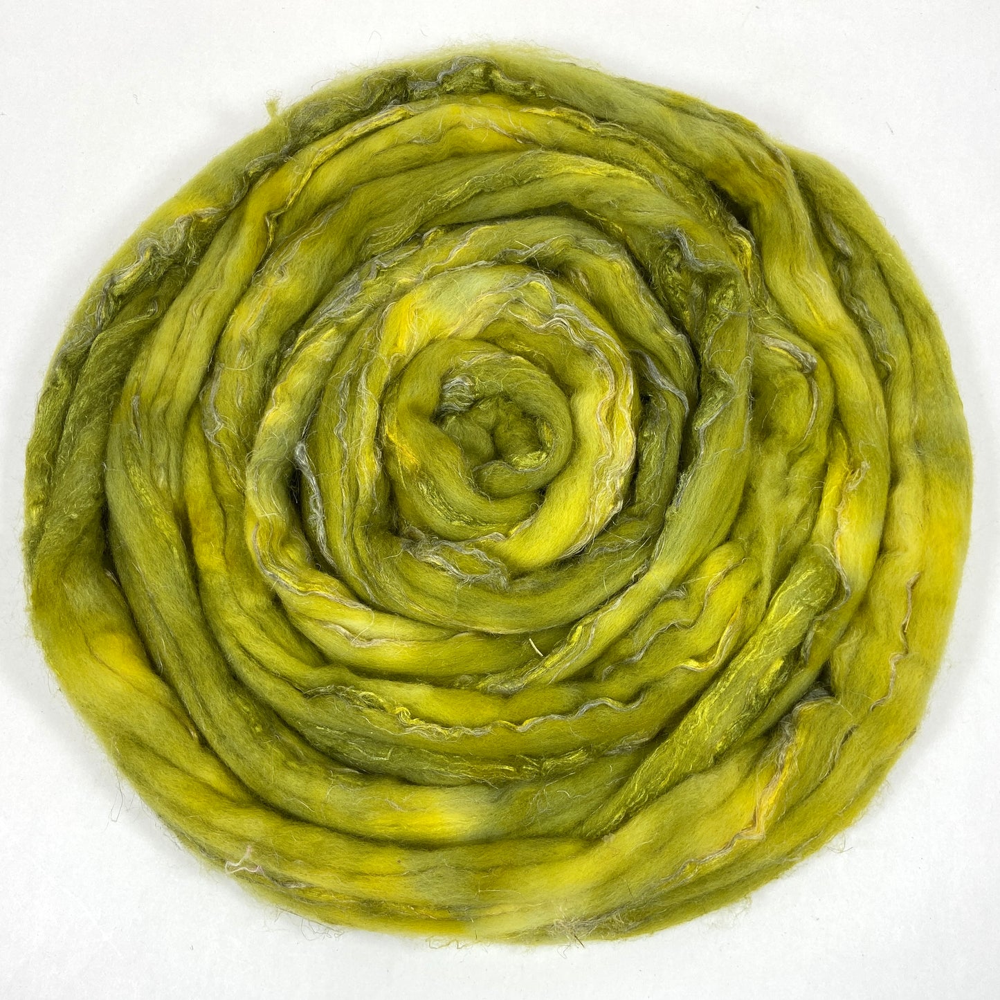 Ripe Olive Half Strength - 4 oz Merino, silk, flax combed top, roving, spinning fiber, handspinning, felting, needle felting, weaving supplies