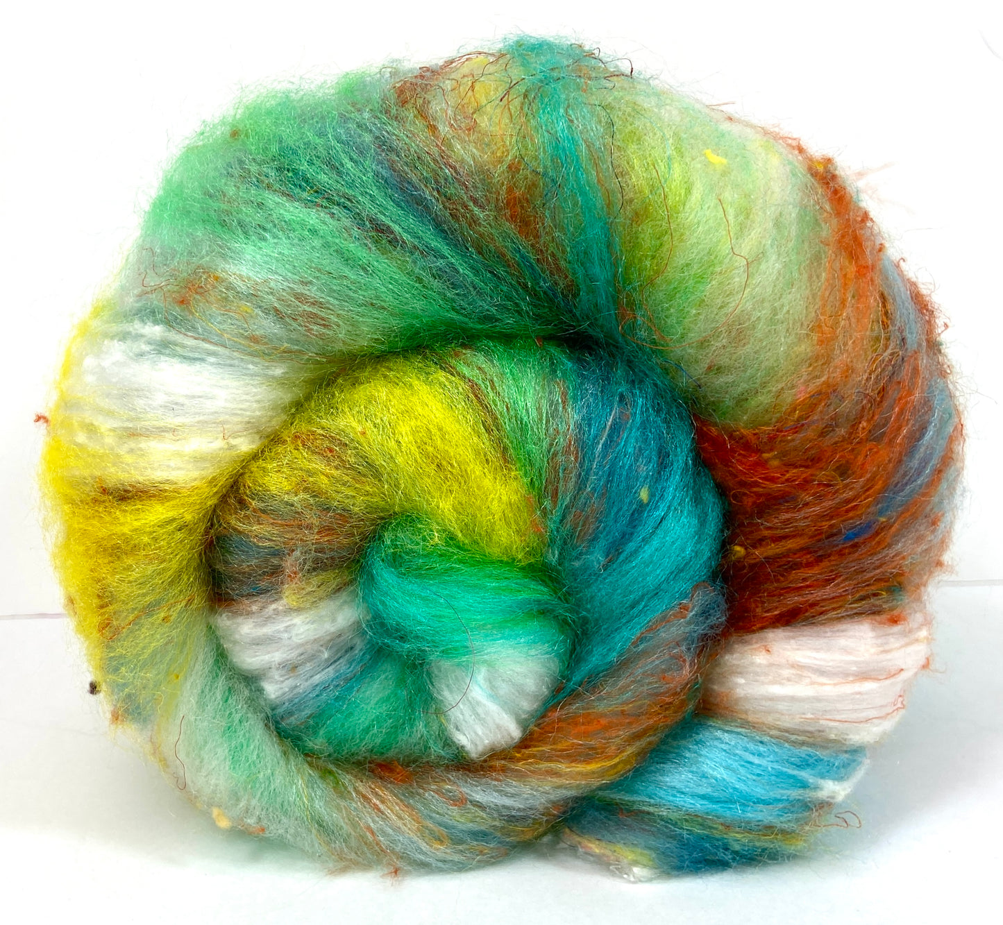 Chunky Art Batt 1210-03- 3.1 oz Targhee and Polwarth wool, silk, noils, spinning fiber, handspinning, nuno, felting wool, weaving