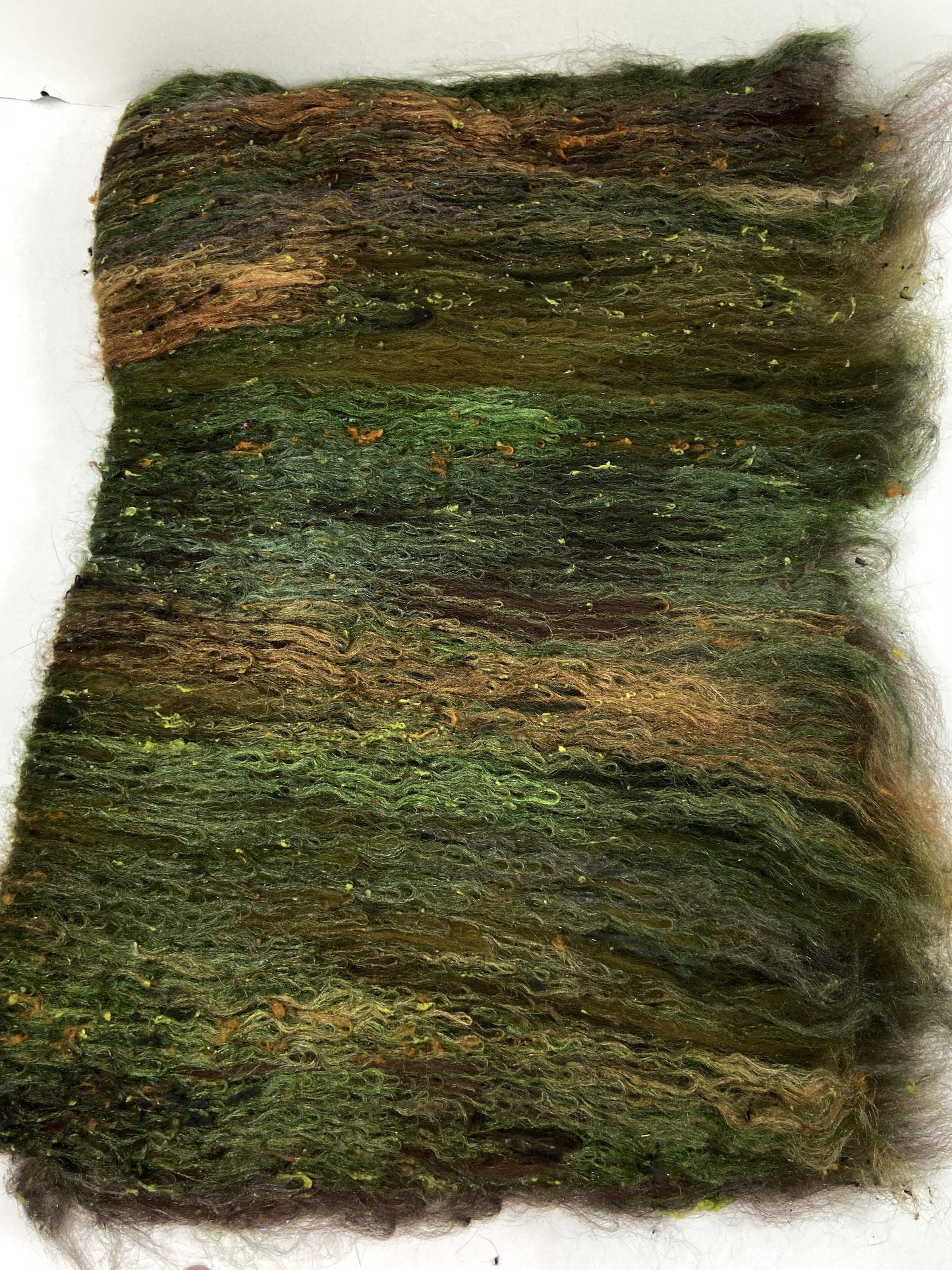 Peat Bog Batt 1012-07 - 2.9 oz Falkland Merino wool, silk, noils, spinning fiber, drumcarded, handspinning, nuno, felting wool, weaving