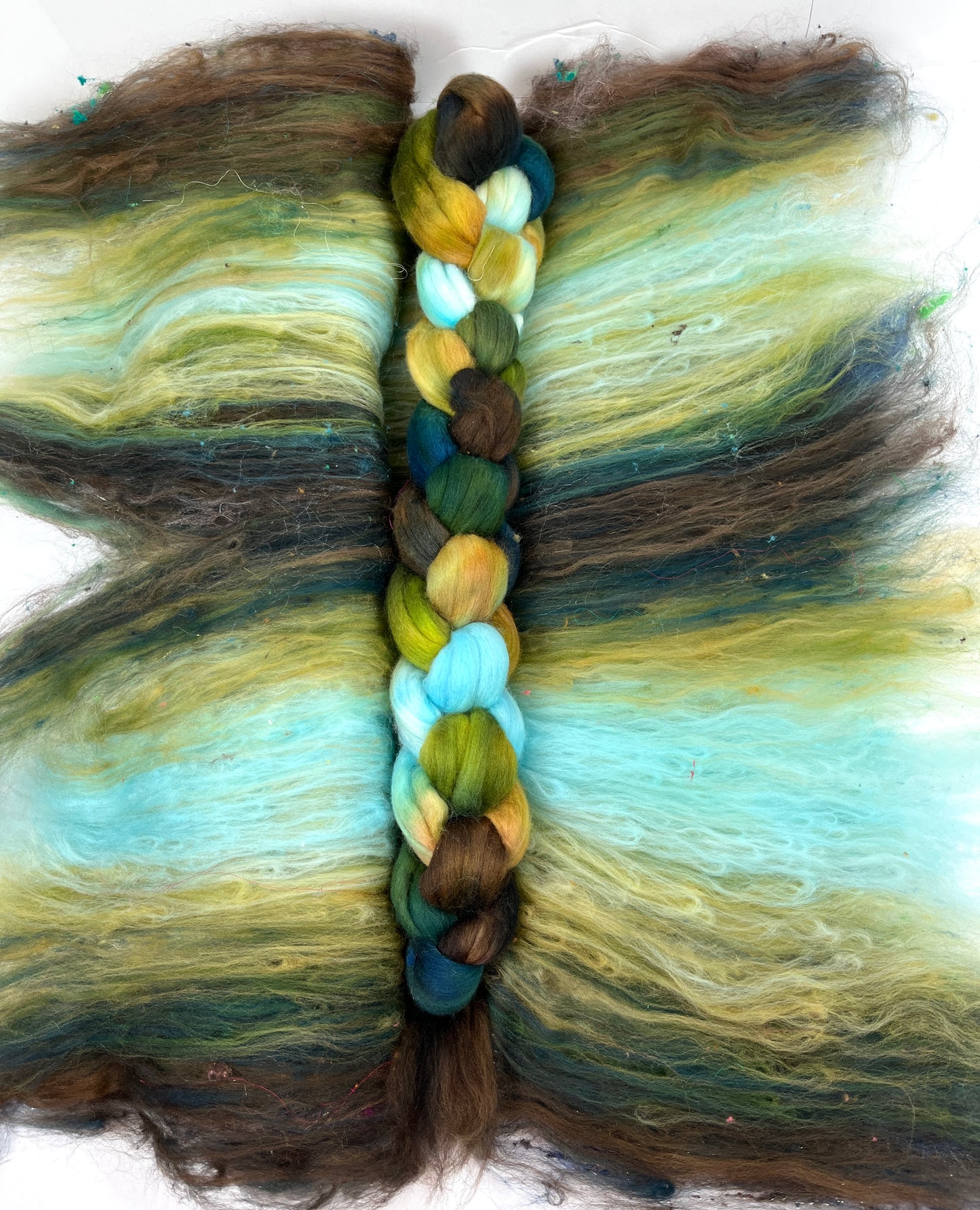 Sherwood Forest Batt/top Combo 0107-01, 4 oz, 18.5 micron Merino wool, silk, spinning fiber, felting wool, weaving fiber