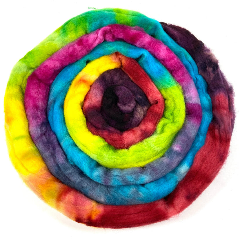 Freestyle MG - 4 oz hand painted wool combed top, roving, spinning fiber, handspinning, felting