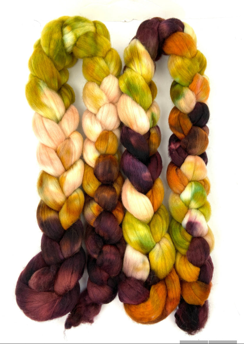 Wayfarer MG - 4 oz hand painted wool combed top, roving, spinning fiber, handspinning, felting