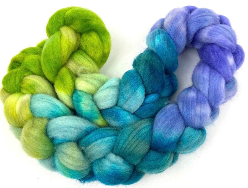 Chrysalis MG - 4 oz hand painted wool combed top, roving, spinning fiber, handspinning, felting